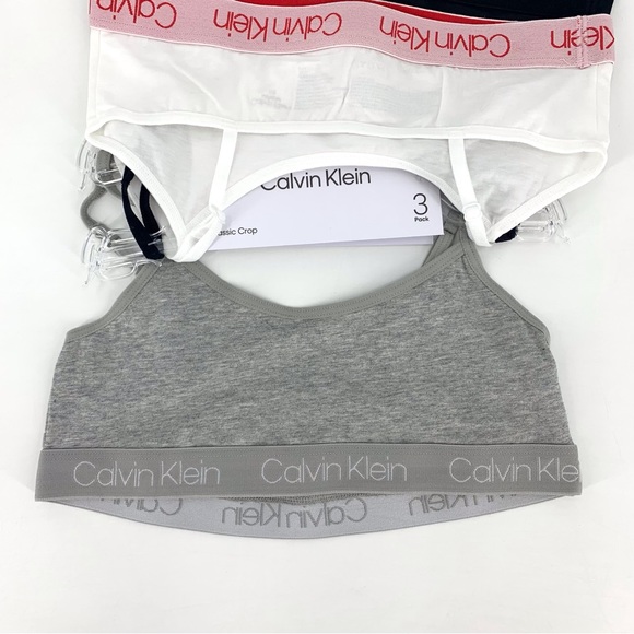 Calvin Klein NWT Girls' Black, Red, White, Grey 3-Pack Classic Crop Bralette, M - Picture 6 of 11